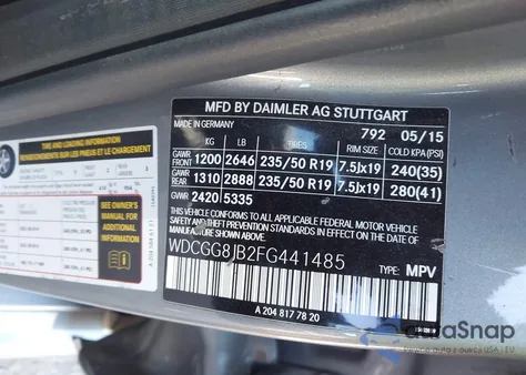 2015 Mercedes-Benz Glk 350 4Matic z USA, uszkodzony, nr VIN WDCGG8JB2FG441485